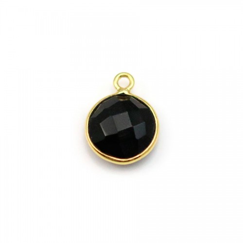 Agata nera a forma rotonda, 1 anello, incastonata in argento dorato, 9 mm x 1 pz