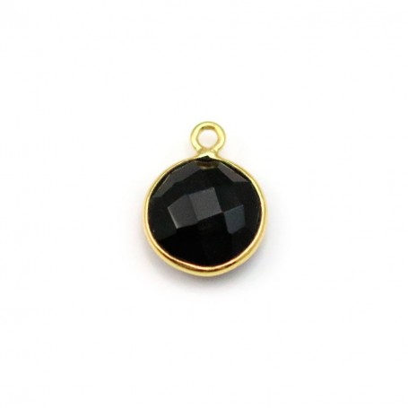 Agate noir de forme ronde, 1 anneau, sertie en argent doré, 9mm x 1pc
