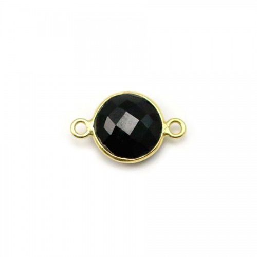 Ágata negra de forma redonda, 2 anillos, engastada en plata dorada, 9mm x 1pc