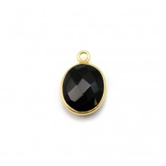 Ágata negra ovalada, 1 anillo engastado en plata dorada, 9x11mm x 1pc