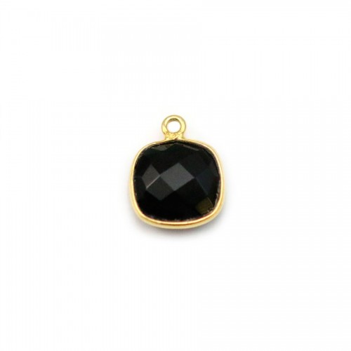 Agata nera a forma quadrata, 1 anello, incastonato in argento dorato, 9 mm x 1 pezzo
