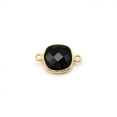 Agate in black color, in shape of square, 2 rings, set in gilt silver, 11mm x 1pc