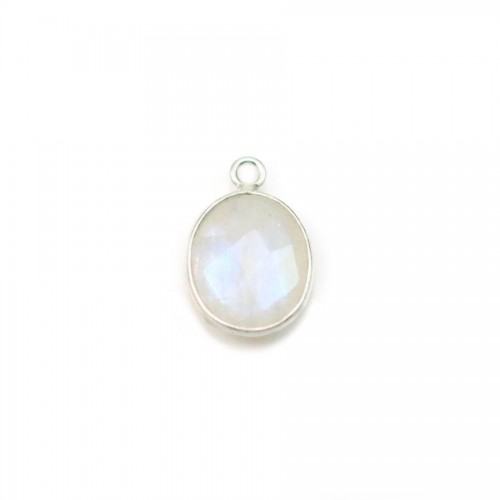 Moonstone of oval shape set on silver, 9*11mm x 1pc