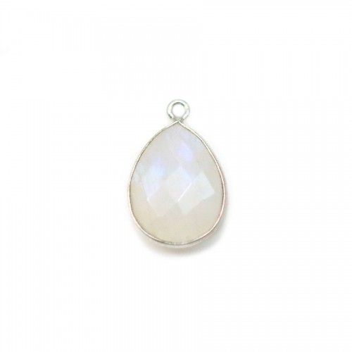 Moonstone in the shape of drop, 1 ring, set on silver, 11x15mm x 1pc