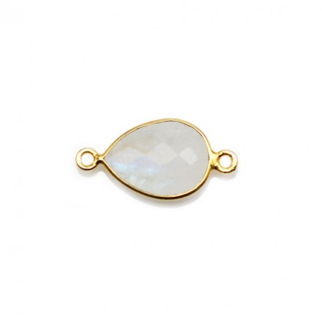 Moonstone in the shape of drop, 2 rings set on golden silver, 11x15mm x 1pc