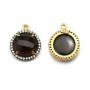 Faceted round smoky quartz set in silver gold-plated with zirconium 15mm x 1pc