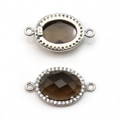 Faceted oval smoky quartz set in silver with zirconium 13x17mm x 1pc