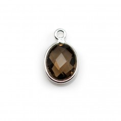 Faceted oval smoky quartz set in silver 9x11mm x 1pc