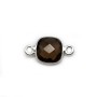 Faceted cushion cut smoky quartz set in silver 2 rings 11mm x 1pc