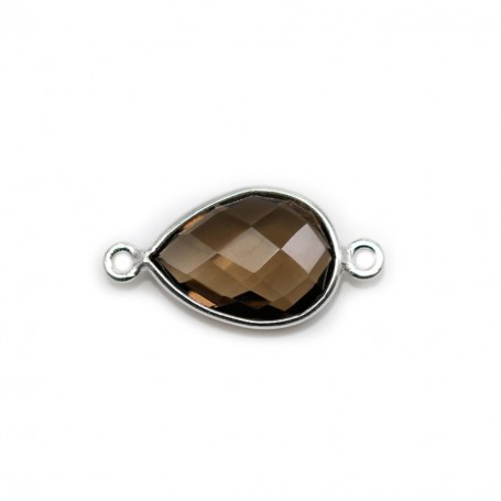 Faceted drop smoky quartz set in silver 2 rings 13x17mm x 1pc