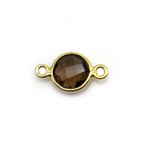 Faceted round smoky quartz set in gold-plated silver 2 rings 11mm x 1pc