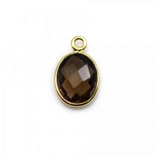 Faceted oval smoky quartz set in gold-plated silver 9x11mm x 1pc