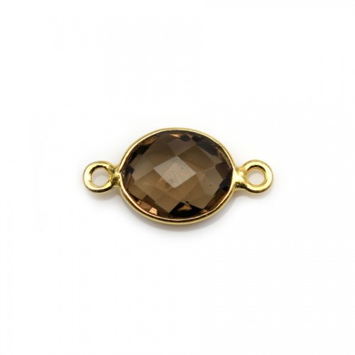 Faceted oval smoky quartz set in gold-plated silver 2 rings 9x11mm x 1pc