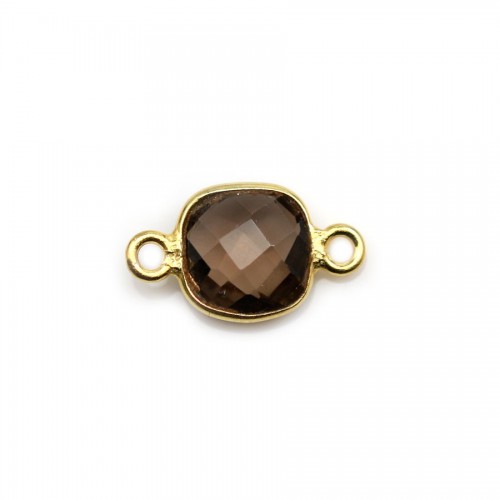 Faceted cushion cut smoky quartz set in gold-plated silver 2 rings 11mm x 1pc