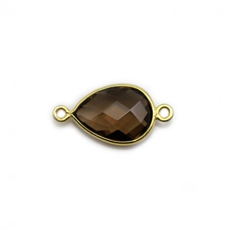Faceted drop smoky quartz set in gold-plated silver 2 rings 13x17mm x 1pc