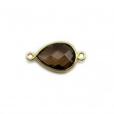 Faceted drop smoky quartz set in gold-plated silver 2 rings 11x15mm x 1pc