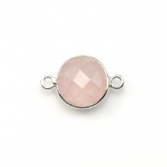 Cuarzo rosa redondo facetado en plata 2 anillos 11mm x 1pc