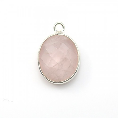 Facetada oval de quartzo rosa sobre prata 10x12mm x 1pc