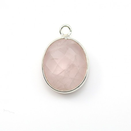 Facette oval rose quartz set in sterling silver 10x12mm x 1pc
