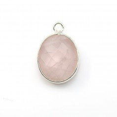 Facette oval rose quartz set in silver 10x12mm x 1pc