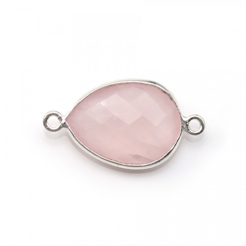 Faceted drop rose quartz set in sterling silver 2 rings 13x17mm x 1pc