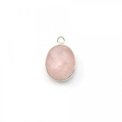 Facet oval de quartzo rosa, 1 anel, com 9x11mm x 1pc de prata