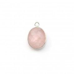 Facette oval rose quartz set in silver, 1 ring, 9x11mm x 1pc