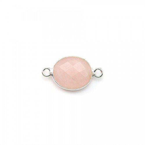 Faceted oval rose quartz set in silver 2 rings 9x11mm x 1pc