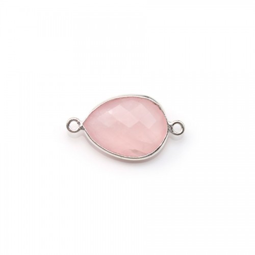 Goccia di quarzo rosa sfaccettata su argento 2 anelli 11x15mm x 1pc