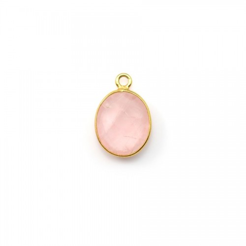 Cuarzo rosa ovalado engastado en plata dorada 1 anillo, 9x11mm x 1pc