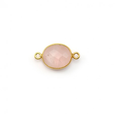 Faceted oval rose quartz set in gold-plated silver 2 rings 9x11mm x 1pc