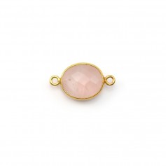 Conjunto de faceta oval de quartzo rosa sobre prata dourada 2 anéis 9x11mm x 1pc