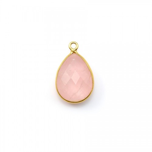 Cuarzo rosa facetado en plata chapada en oro con anillo, 11x15mm x 1pc