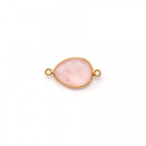 Faceted drop rose quartz set in gold-plated silver 2 rings 11x15mm x 1pc