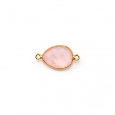 Faceted drop rose quartz set in gold-plated silver 2 rings 11*15mm x 1pc