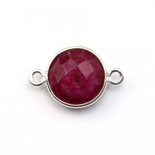 Faceted round with 2 rings color ruby gemstone set in sterling silver 11mm x 1pc