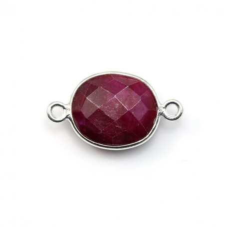 Faceted oval with 2 rings color ruby gemstone set in sterling silver 10x12mm x 1pc