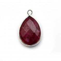 Faceted drop color ruby gemstone set in silver 13x17mm x 1pc