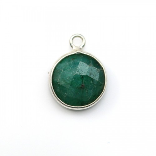 Pietra tonda sfaccettata trattata con smeraldo, in argento, 11 mm x 1 pz