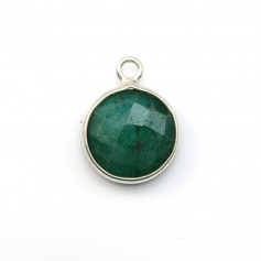 Piedra redonda facetada color esmeralda engastada en plata 11mm x 1pc
