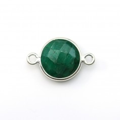 Emerald color treated stone set on silver round faceted 2 rings 11mm x 1pc