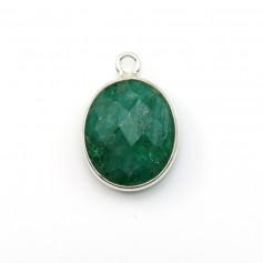 Faceted oval treated emerald colored gemstone set in silver 11x13mm x 1pc