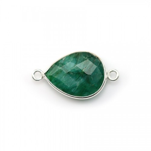Pietra color smeraldo incastonata su sfaccettatura a goccia in argento con 2 anelli 13x17 mm x 1 pezzo