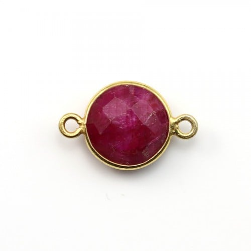 Treated ruby color stone set on silver gold round faceted and 2 rings 11mm x 1pc