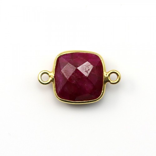 Faceted square with 2 rings color ruby gemstone set in sterling silver 11mm x 1pc