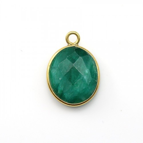 Oval treated green gemstone set in gold-plated silver 11x13mm x 1pc