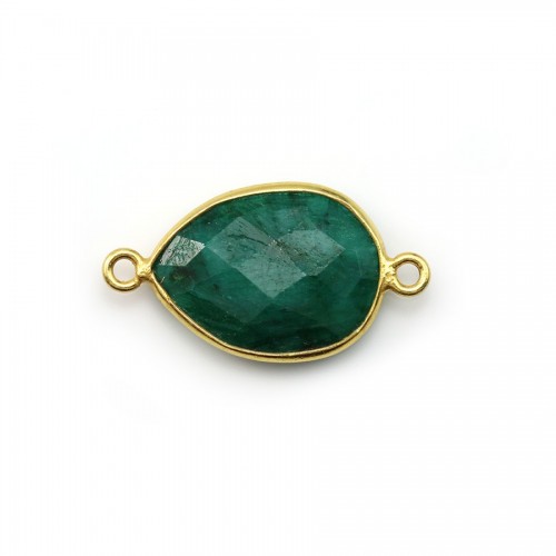 Faceted drop-shape treated emerald colored gemstone set in gold-plated silver 2 rings 13x17mm x 1pc