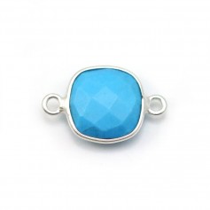 Turquoise reconstituted in shape of square 2 rings set in silver, 11mm x 1pc