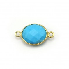 Turquoise reconstituted in oval shape, 2 rings, set in gilt silver, 11 * 13mm x 1pc