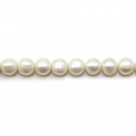 Perles d'eau douce blanches rondes/ovales 8-9mm x 40cm